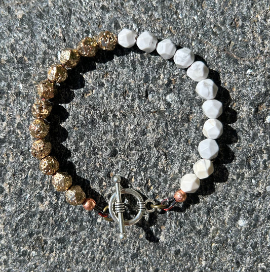 White Howlite & Lava Octagonal Bracelet