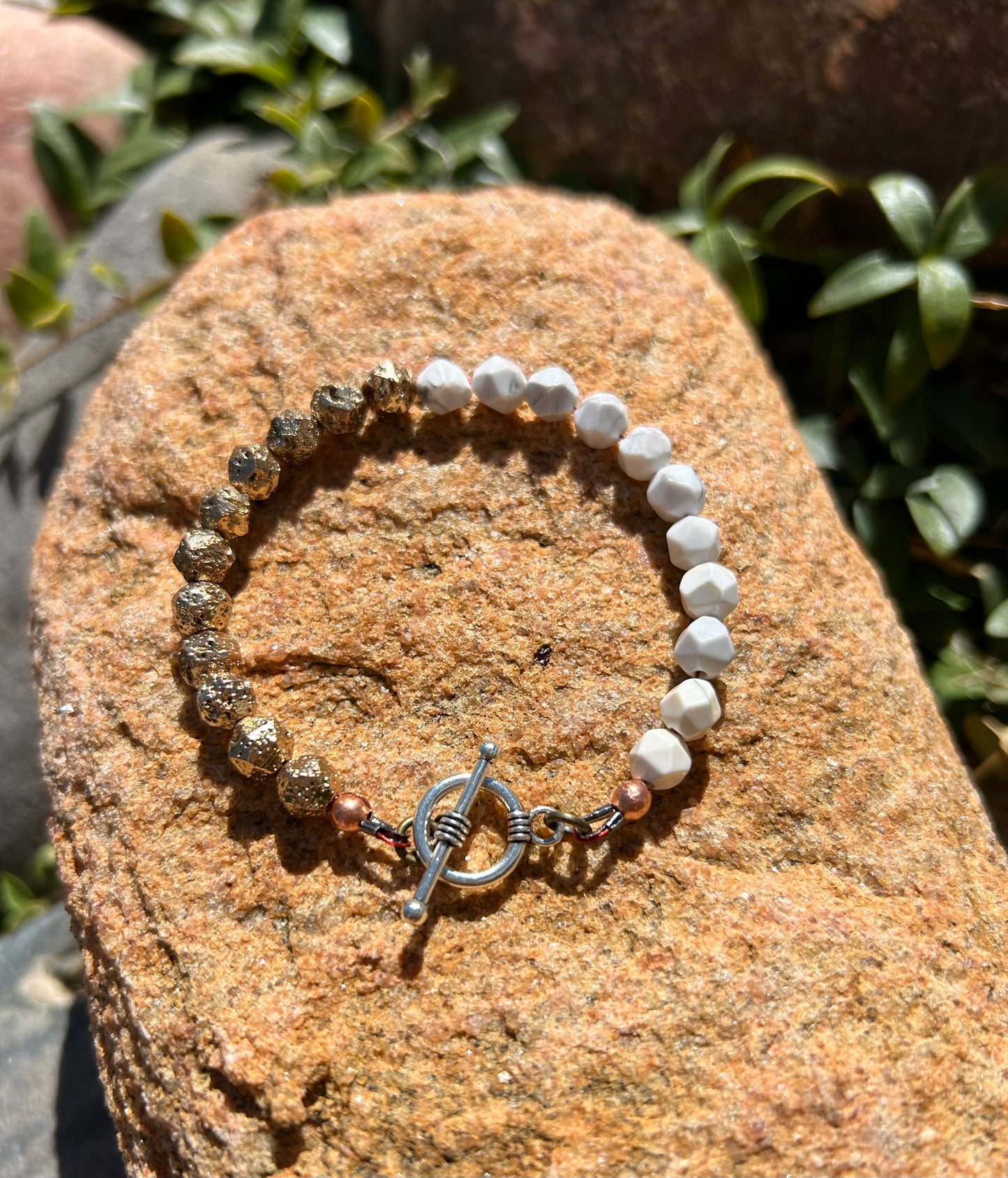 White Howlite & Lava Octagonal Bracelet