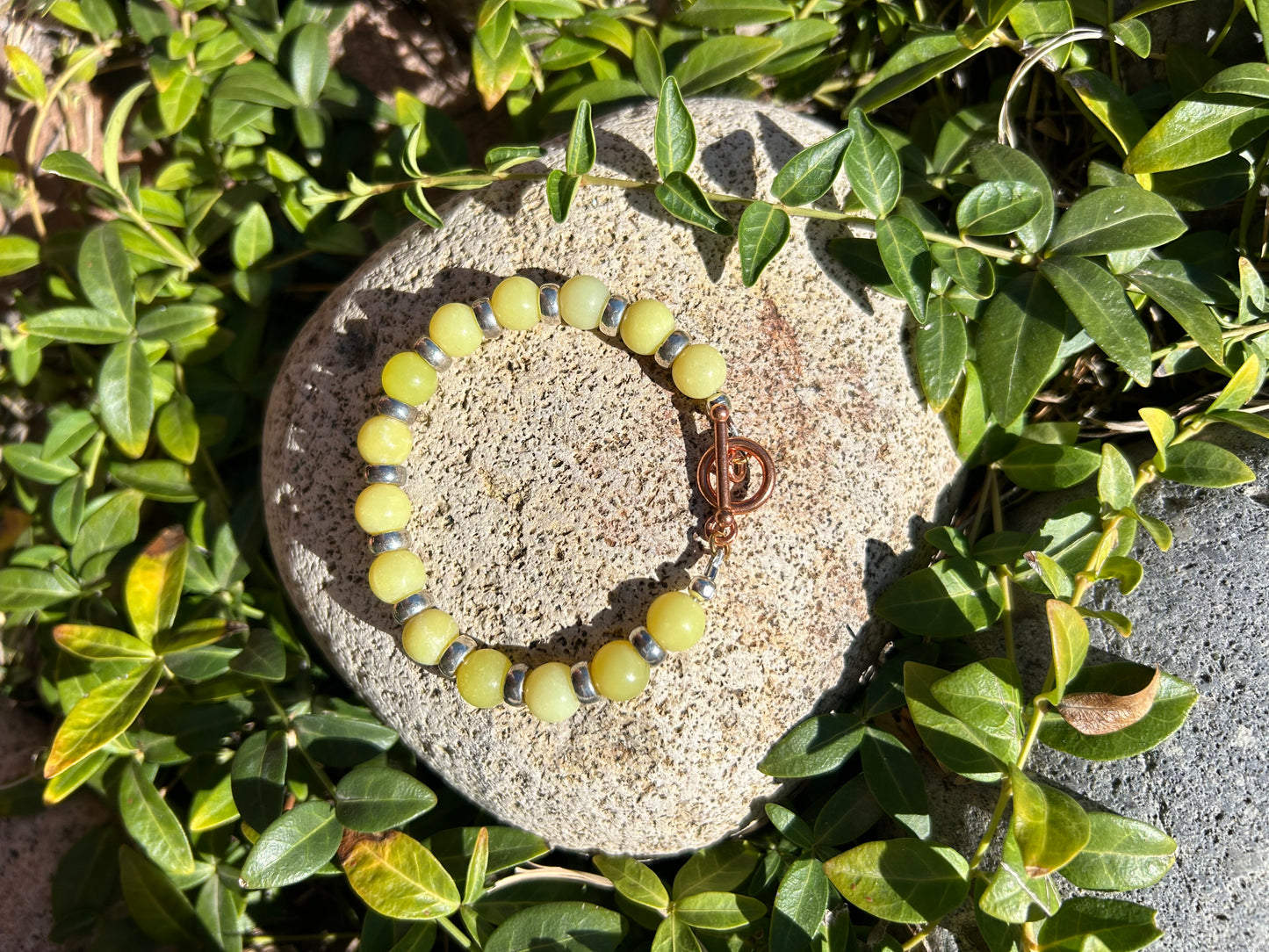 Lemon Jade & Silver Bracelet