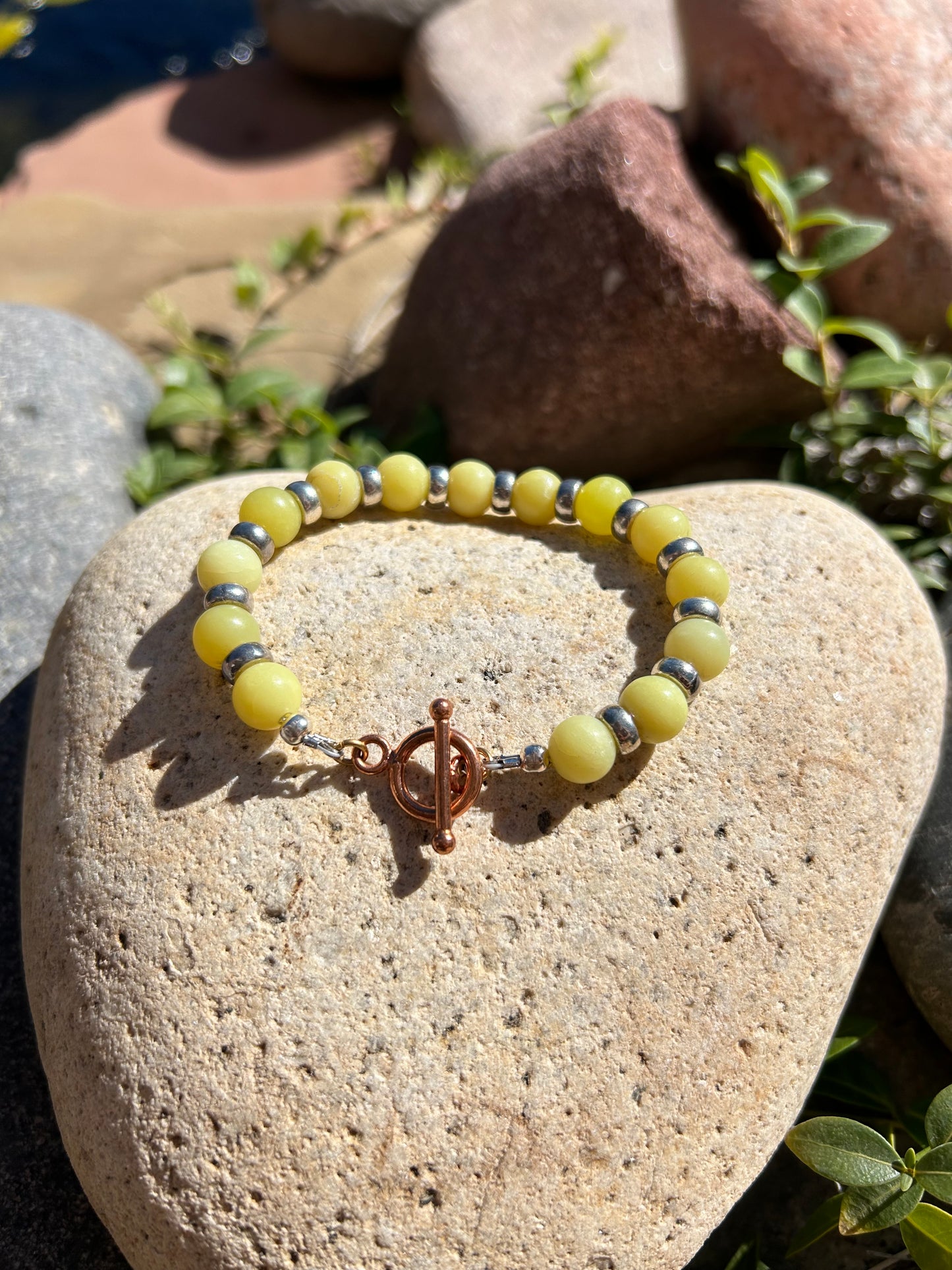 Lemon Jade & Silver Bracelet