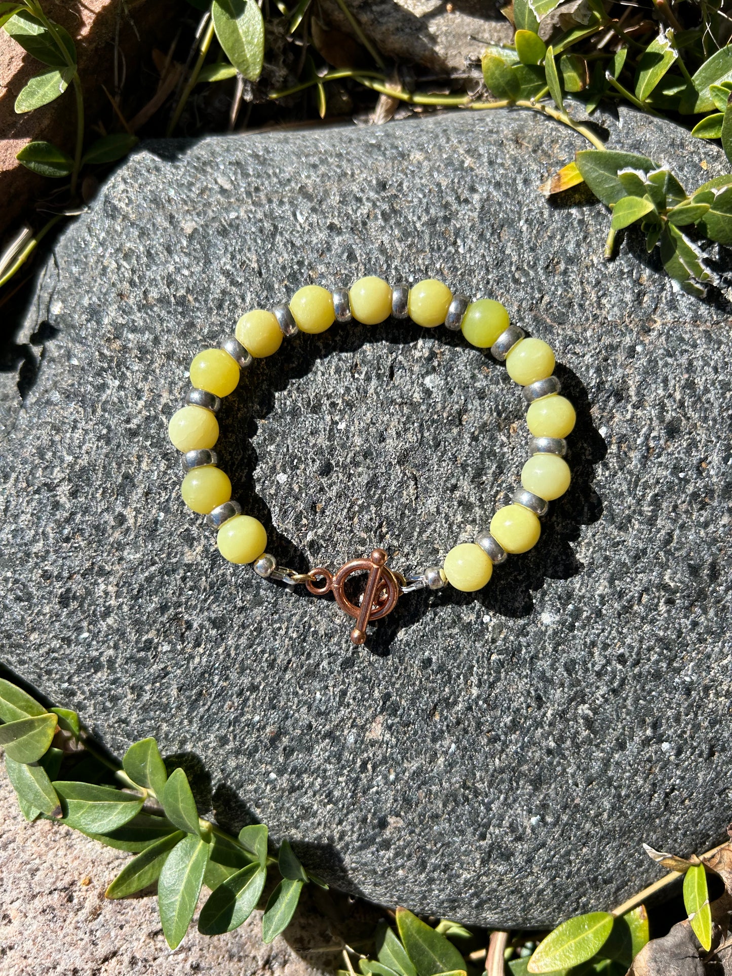 Lemon Jade & Silver Bracelet