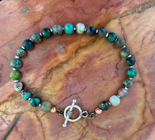 Green Agate & Hematite 5mm Bracelet Silver