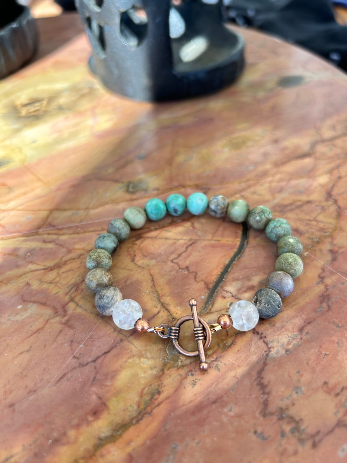 Green Agate & Cracked Quartz Bracelet 7mm