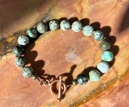 Green Agate & Copper Bracelet