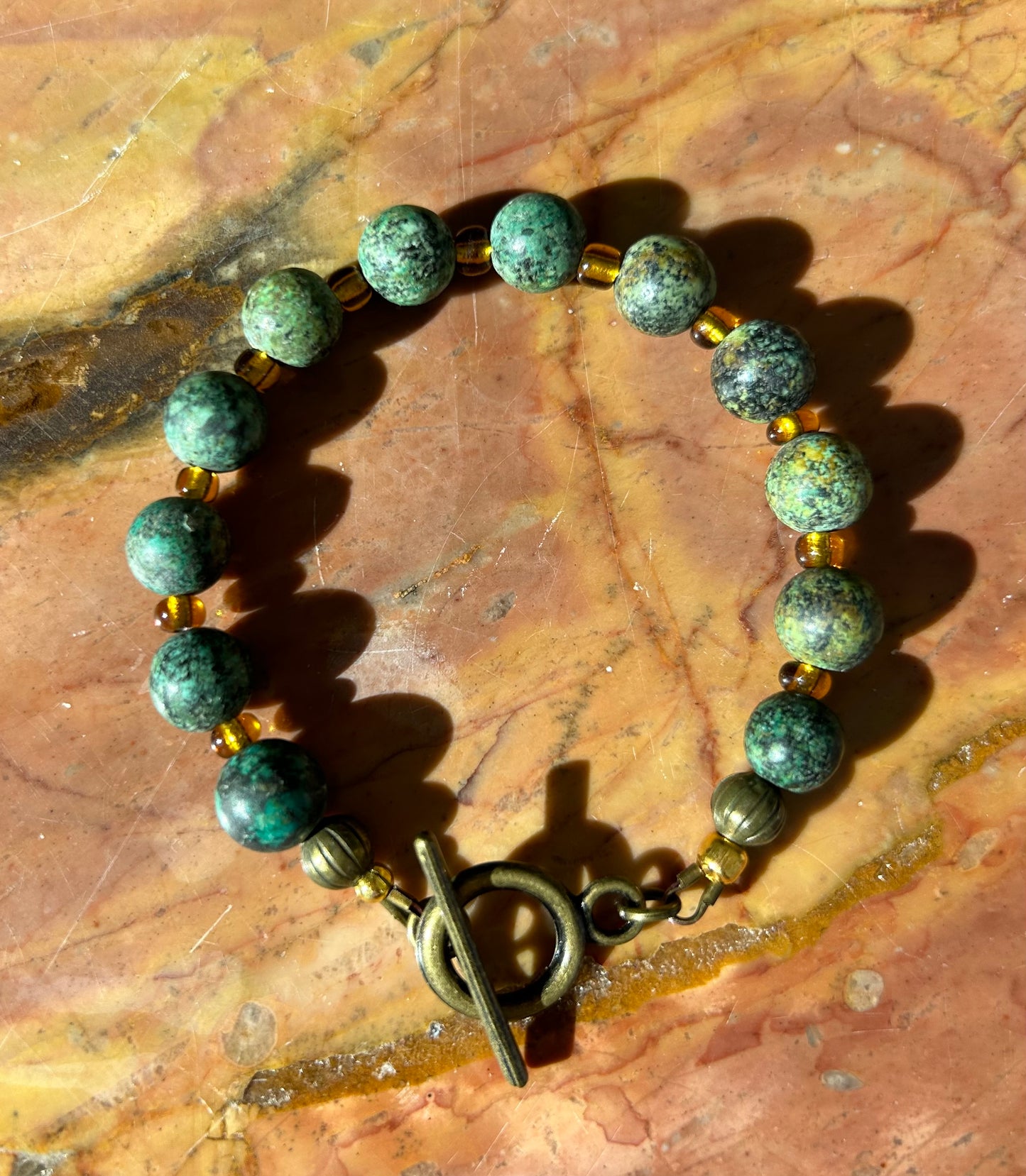 Turquoise & AmberBronze Bracelet (L)