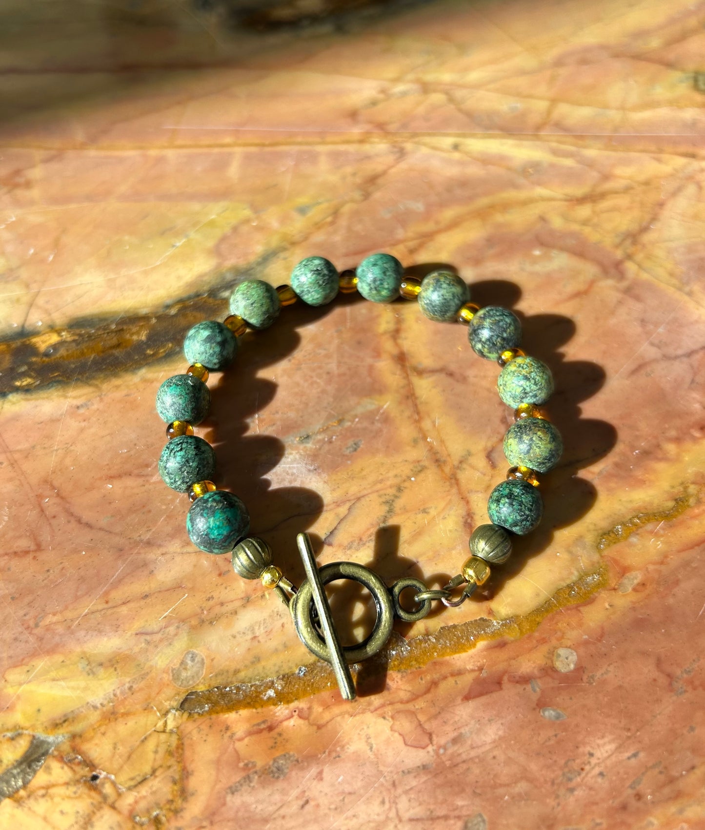 Turquoise & AmberBronze Bracelet (L)