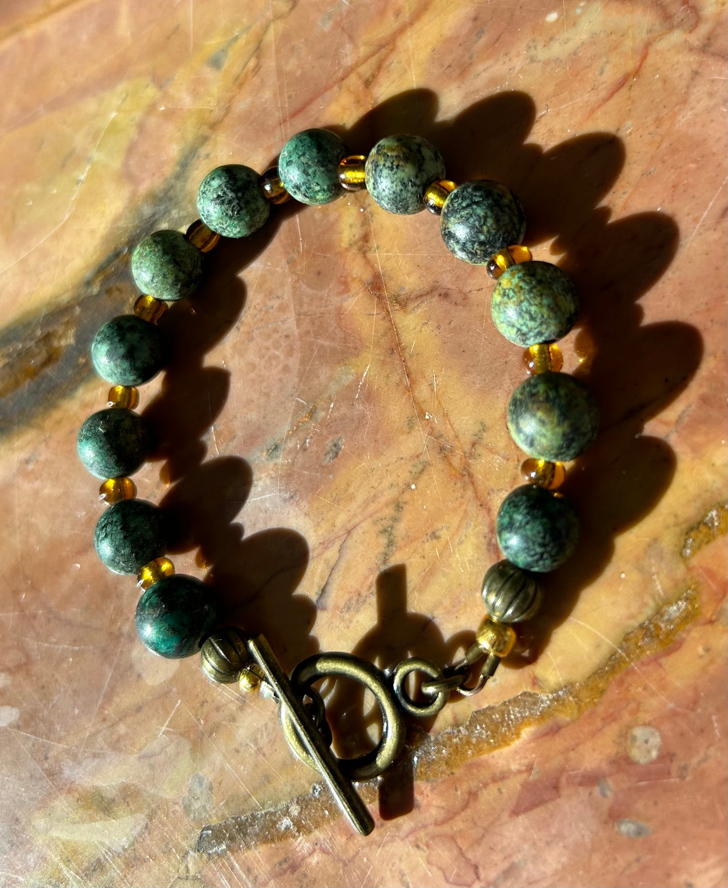 Turquoise & AmberBronze Bracelet (L)