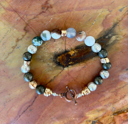 Tree Agate with Gold Bar Spacers Bracelet