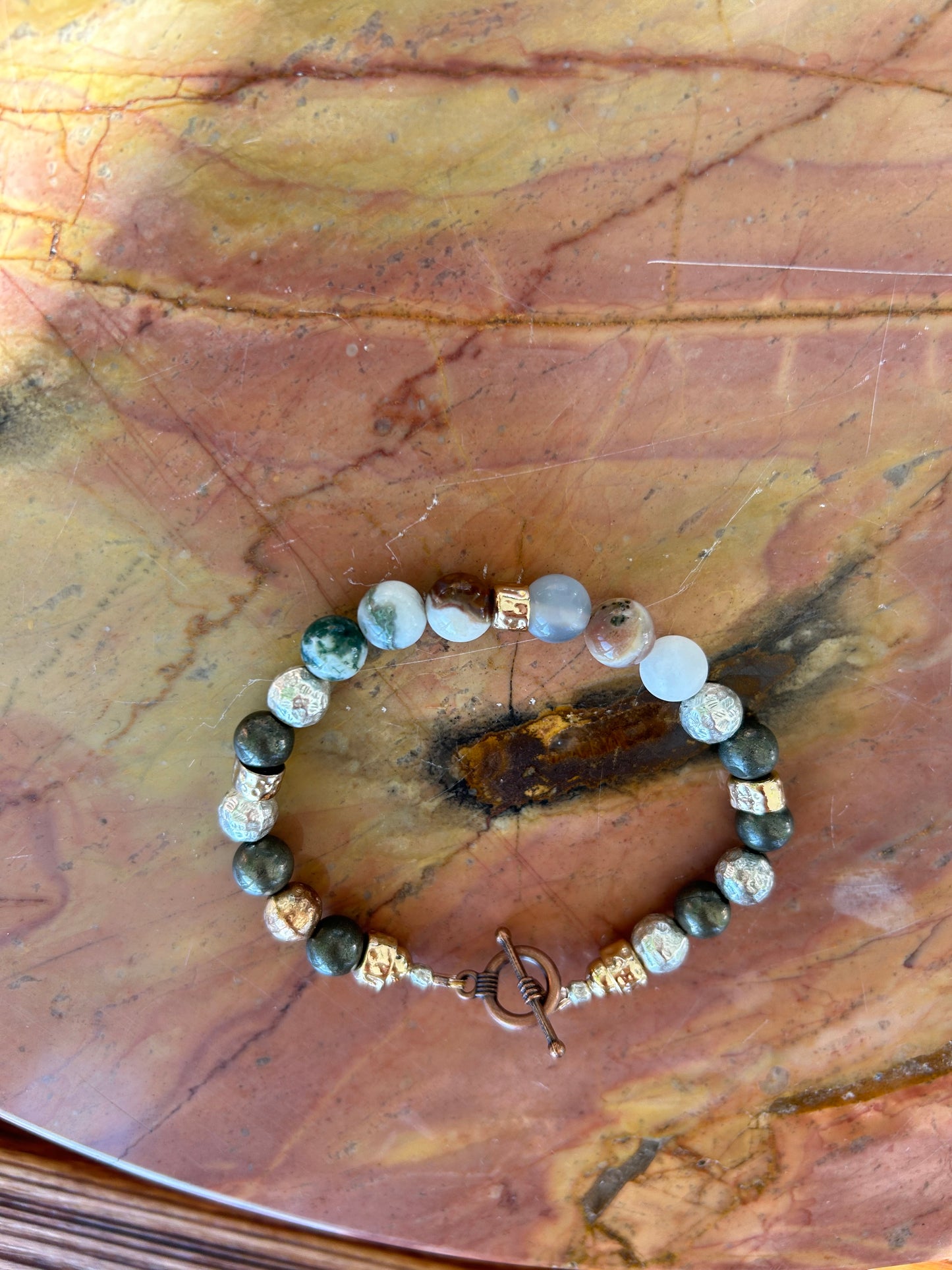 Tree Agate with Gold Bar Spacers Bracelet