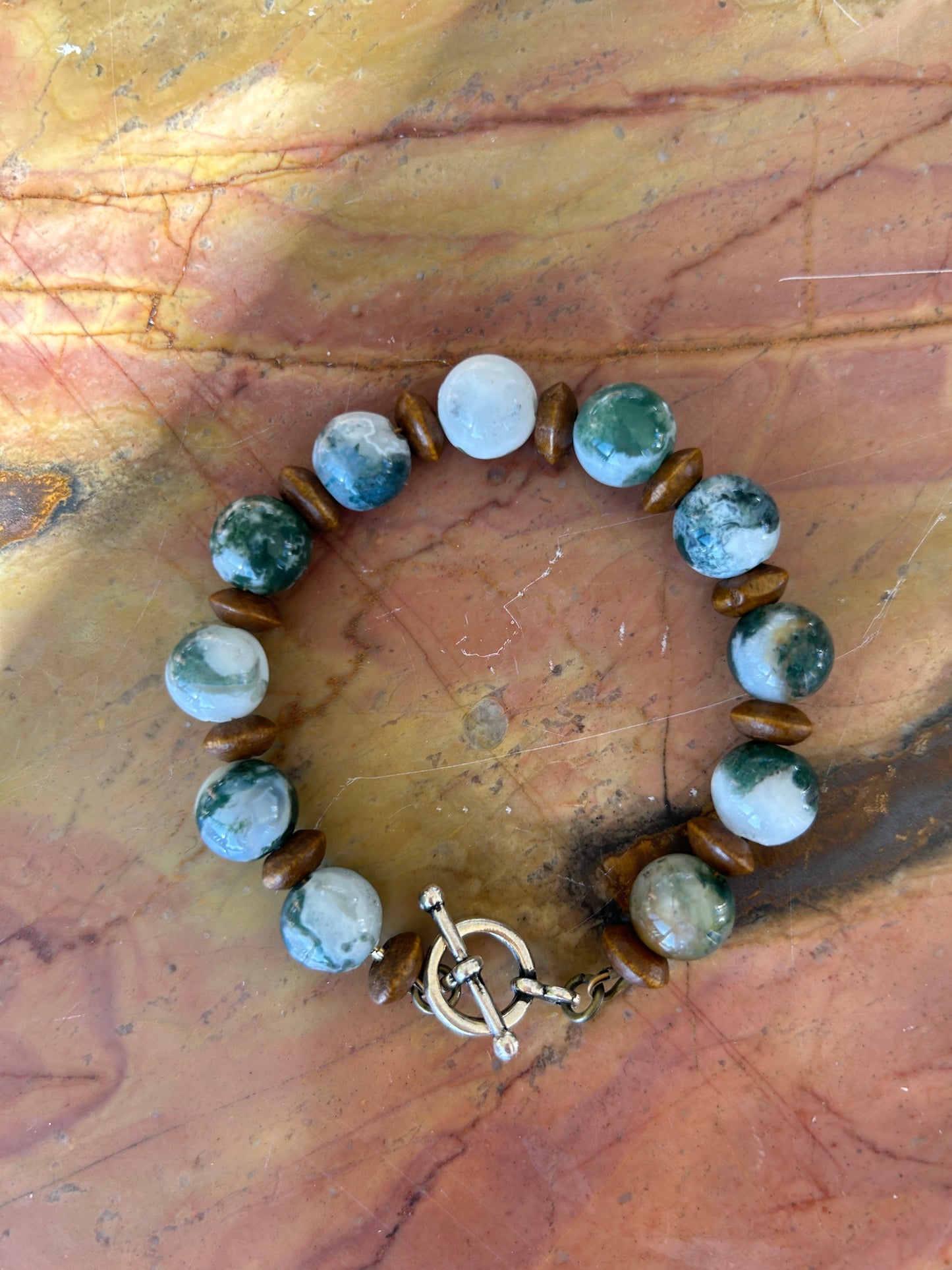 Tree Agate & Wooden Disc Bracelet